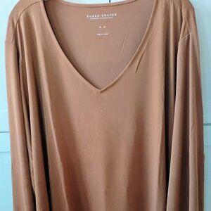 Susan Graver Liquid Knit Toffee-Brown Color Long Sleeve V-neck Tunic Top-5X- NWT